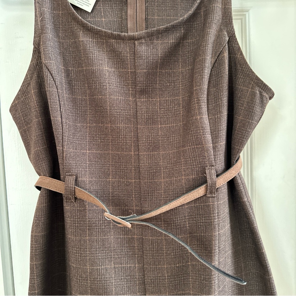 Espirit Brown Pinstripe A Line Dress MED New. High waisted w belt
